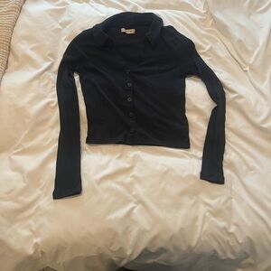 Madewell Black Ribbed Button Front Collared T